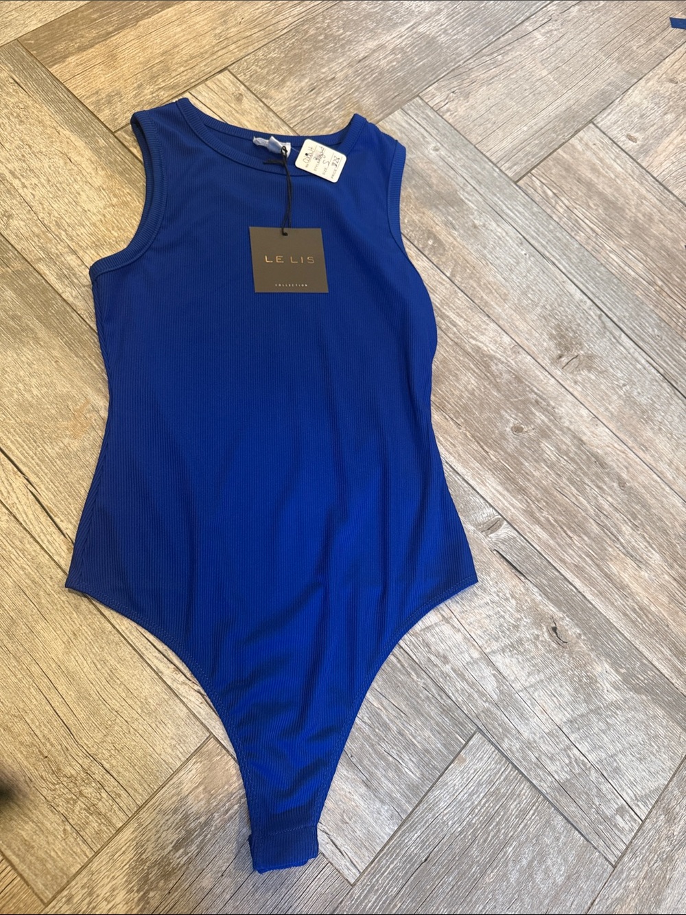 Le Lis Ribbed Sleeveless One-Piece Bodysuit — Blue